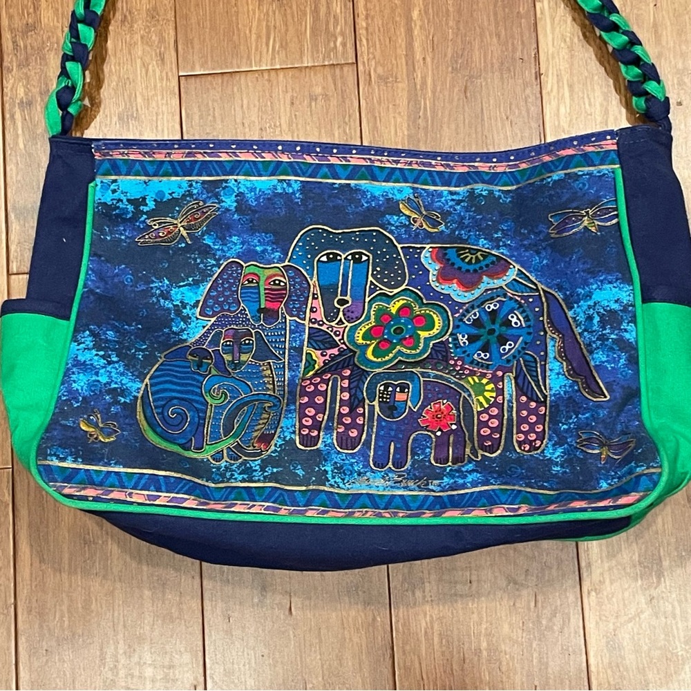 Laurel Burch Tote bag Dog Print Sequins and Beads Woven Handle 16"x10"x4" - Picture 8 of 12